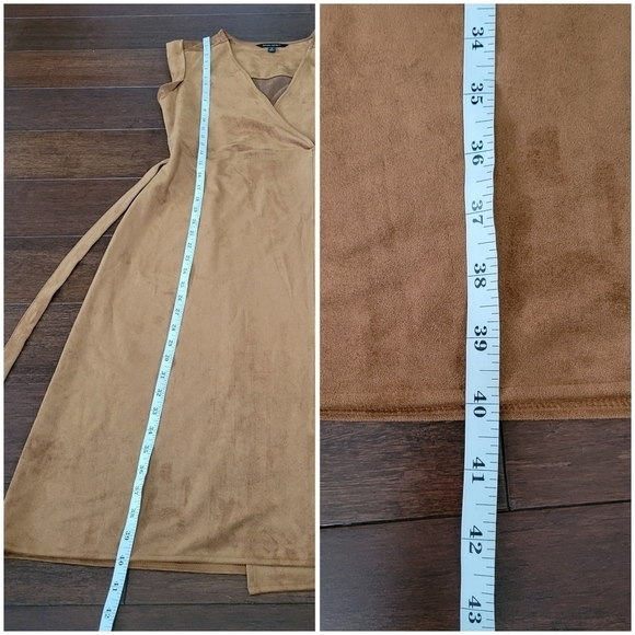 Banana Republic Faux Suede Sleeveless Knee-Length Wrap Dress Sz 2 Petite Brown - Picture 11 of 11